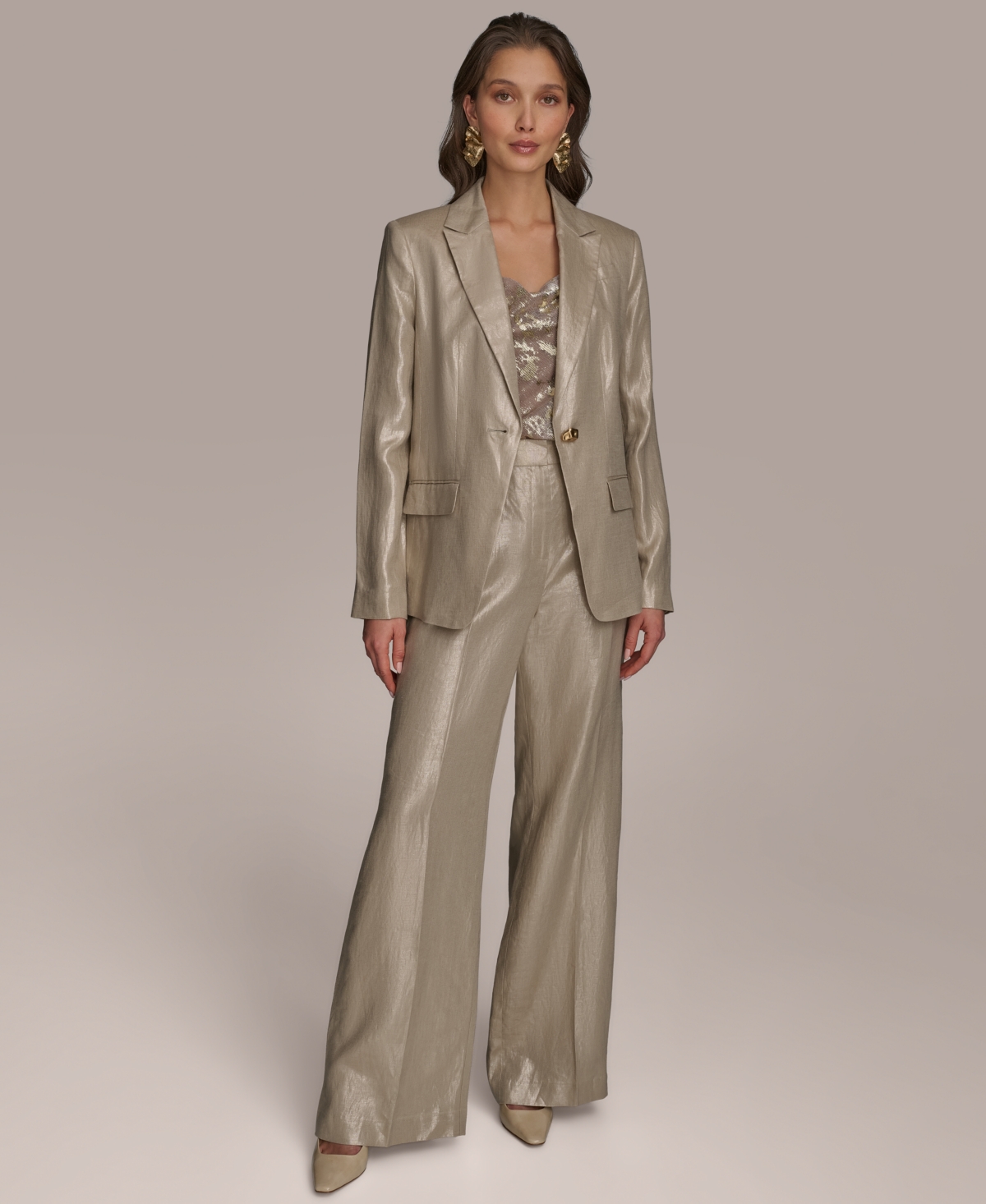 Donna Karan Women's Metallic Linen One-button Blazer In Cobblestone,gold