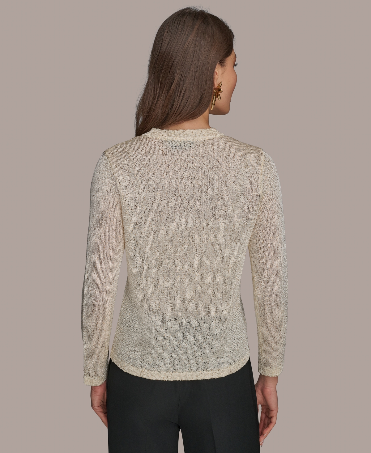Shop Donna Karan Women's Metallic Cardigan In Cream,gold