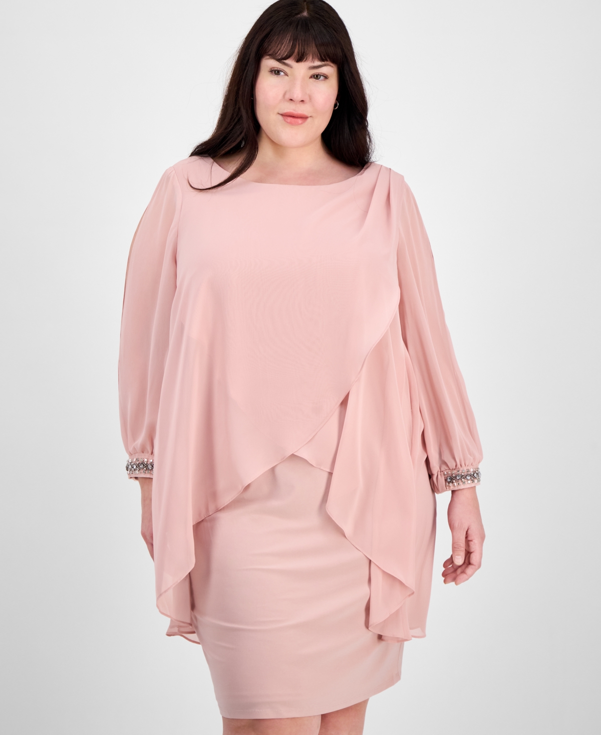 Sl Fashions Plus Size Overlay Sheath Dress In Faded Rose