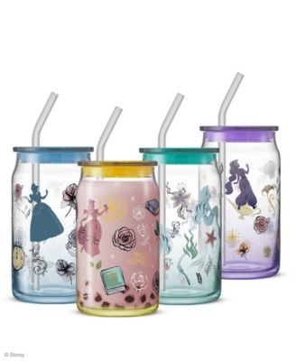 Disney Princess Icon Tumbler Glasses with Lids, Set of 4