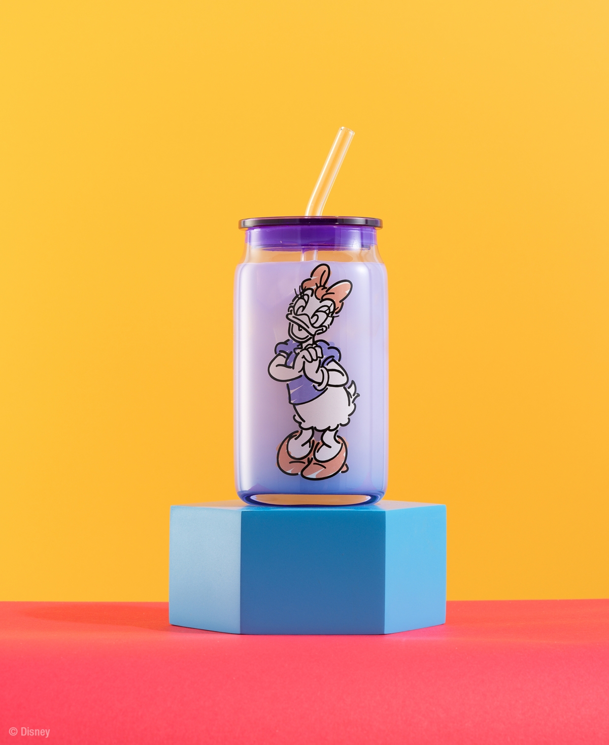 JOYJOLT DISNEY MICKEY MOUSE FRIENDS COLOR SKETCH TUMBLER GLASSES WITH LIDS, SET OF 4 