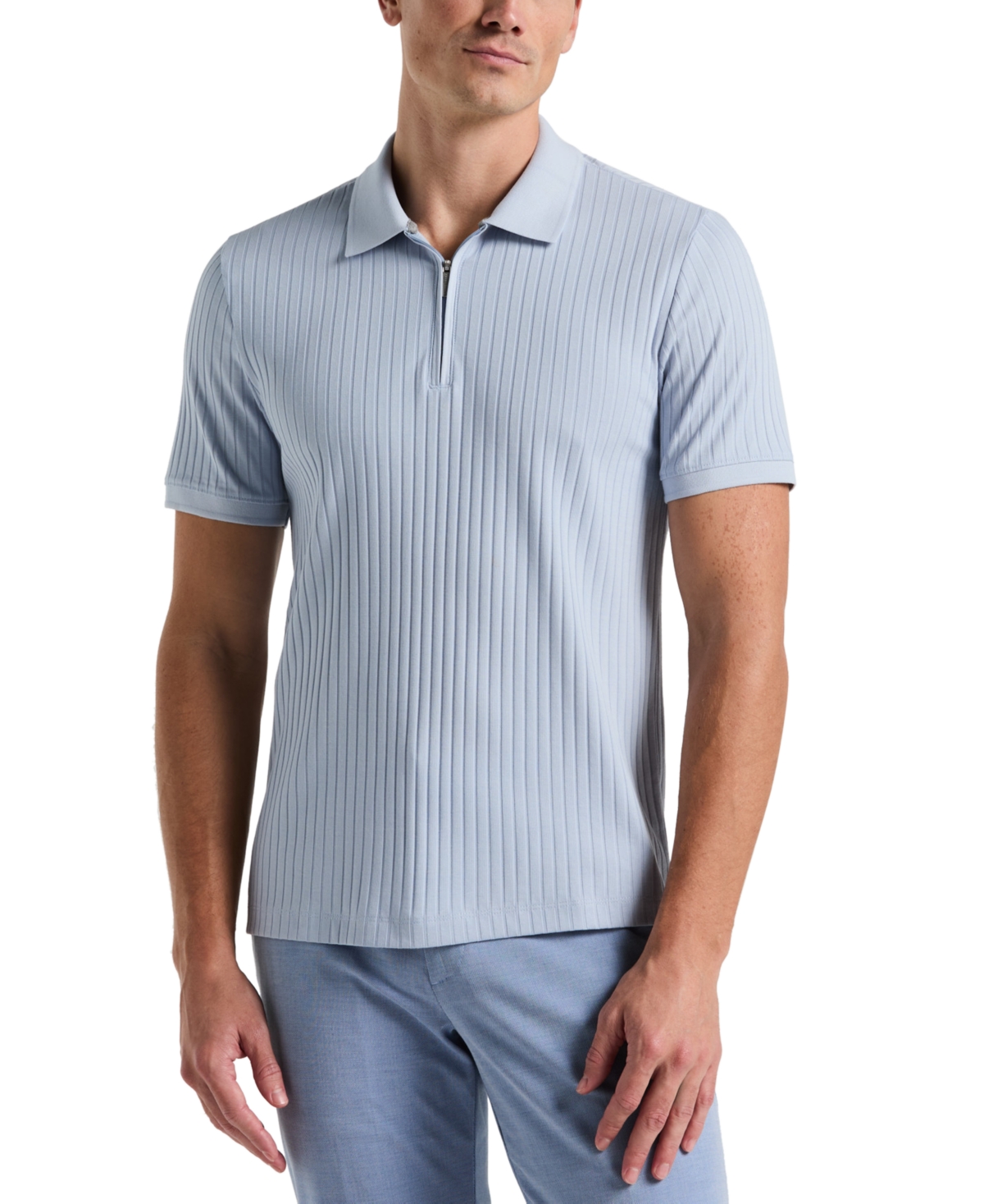 Men's Slim-Fit Ribbed-Knit 1/4-Zip Polo Shirt - Chiseled Stone