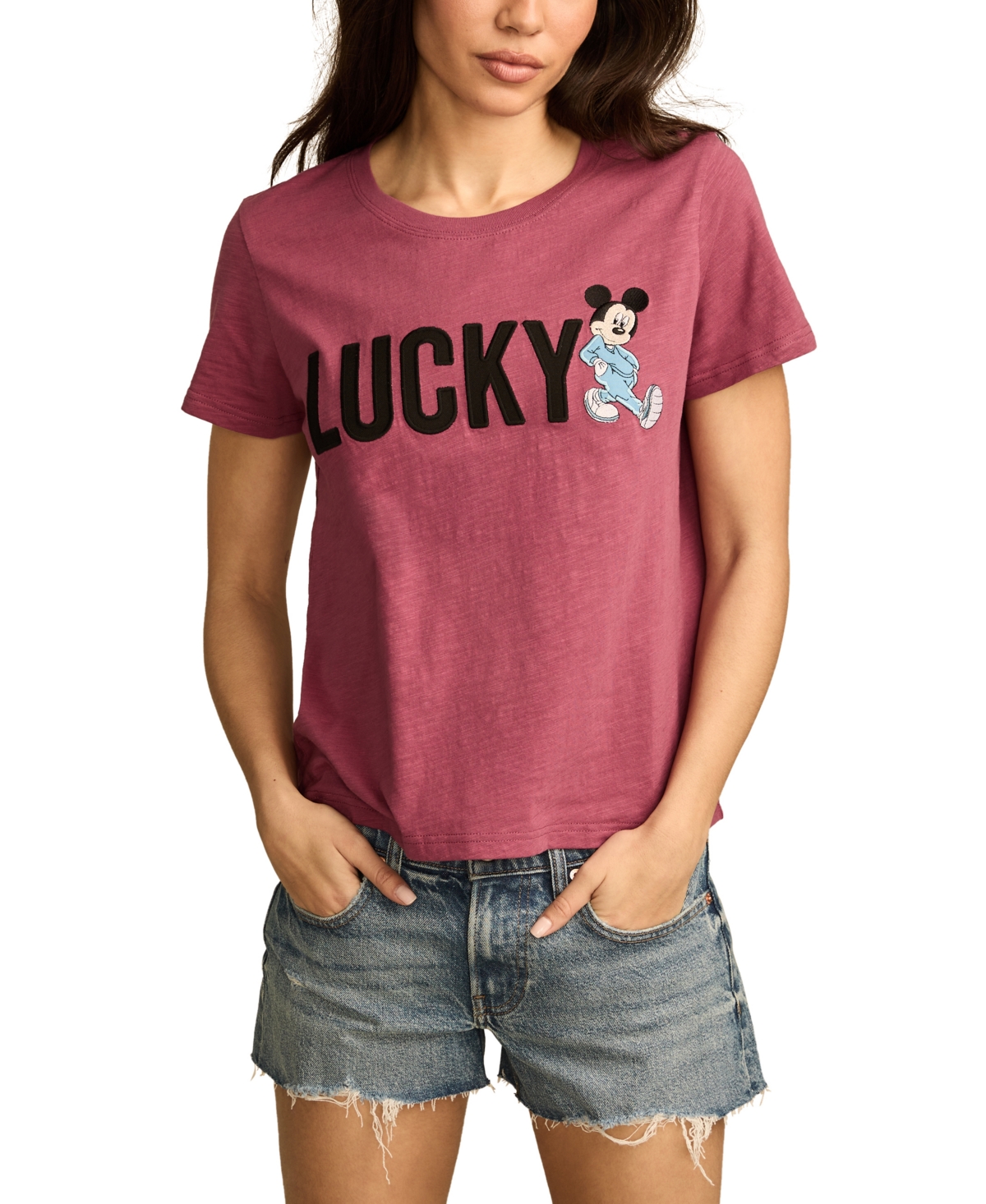 LUCKY BRAND WOMEN'S COTTON MICKEY LUCKY LOGO GRAPHIC T-SHIRT 