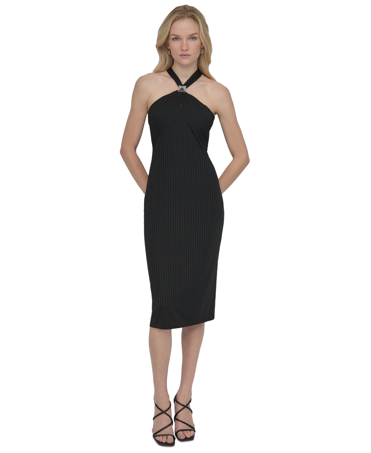 Dkny Women's Ribbed Sleeveless Sheath Dress In Black