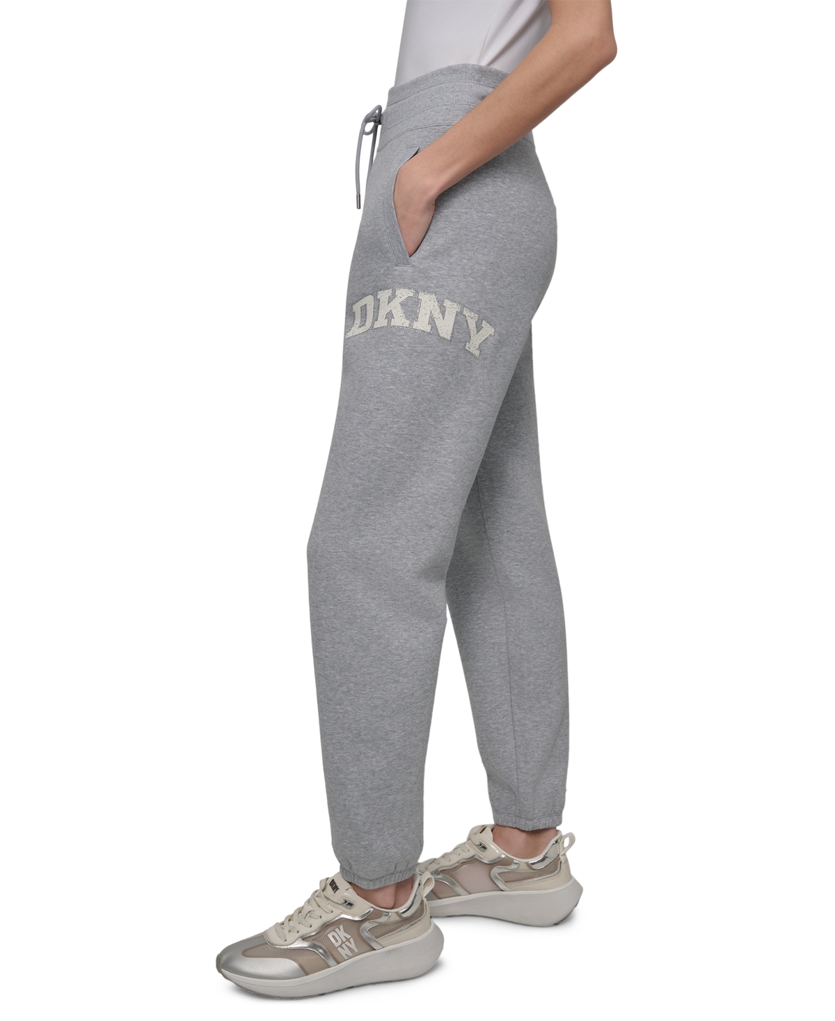 Dkny Sport Women's Rhinestone Logo Relaxed Joggers In Pearl Grey Heather