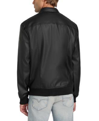 Men's Stretch Faux Leather Snap Collar Moto Jacket