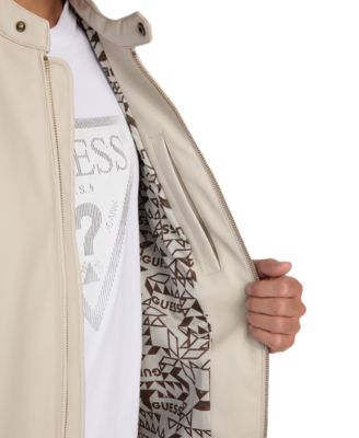 Men's Stretch Faux Leather Snap Collar Moto Jacket