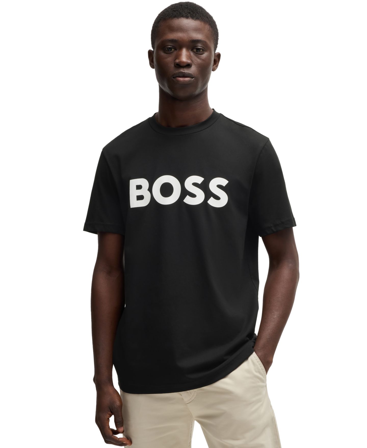 Мужская футболка Hugo Boss Cotton-Jersey Large Logo Print, цвет: Бежевый — фото 8