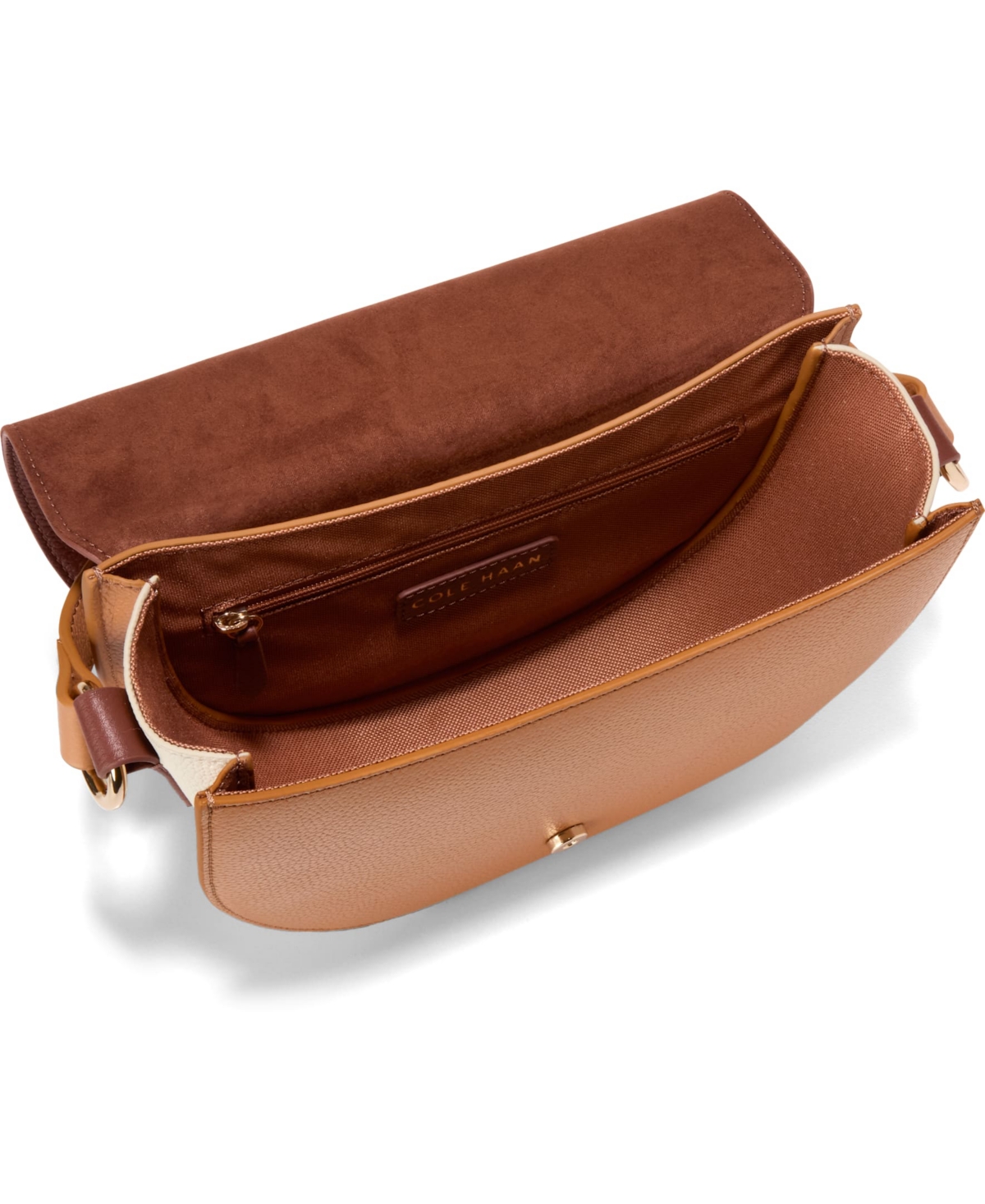 Cole Haan Evie Medium Saddle Bag In Dark Cuoio Ivory Color Block