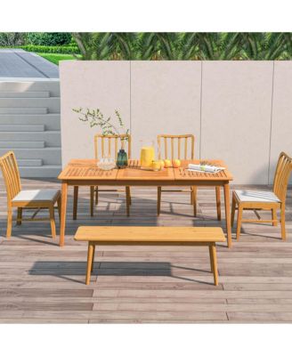 6-Person Outdoor Acacia Wood Dining Table with 1.96" Umbrella Hole Rectangular
