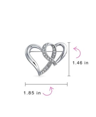 Romantic Crystal Brooch Pin - Double Heart Silver Statement