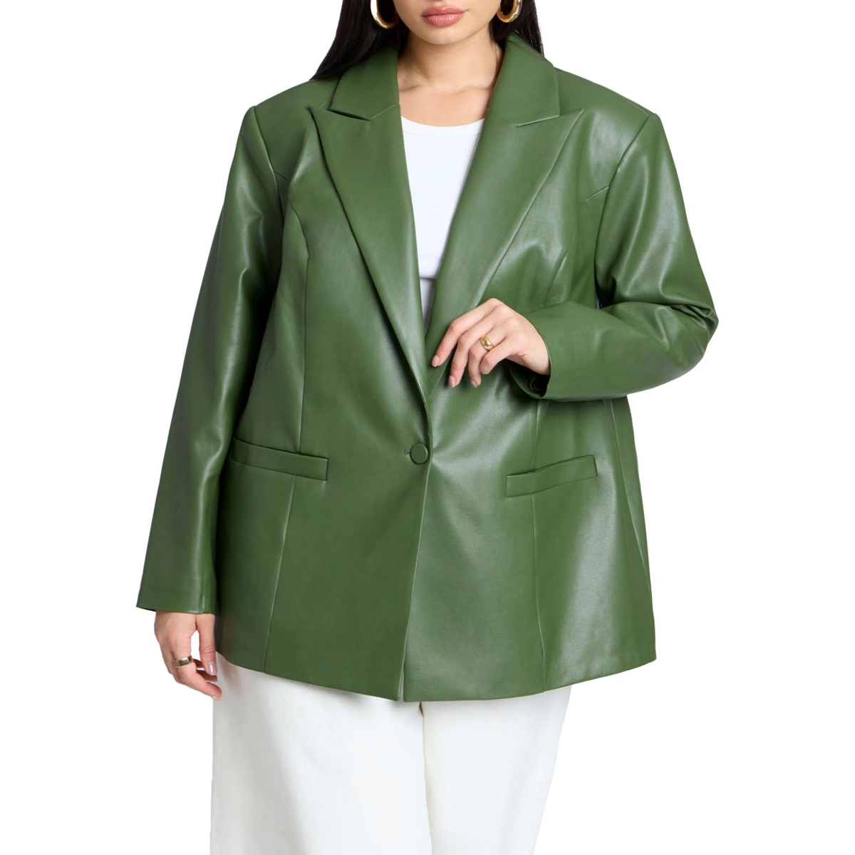 Plus Size Boxy Faux Leather Blazer - Bronze green