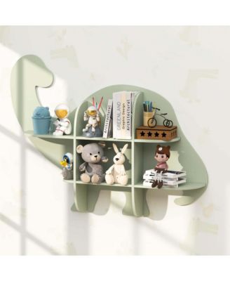 2-Tier Floating Dinosaur Kids Bookshelf Wall-Mounted Nursery Book Shelf