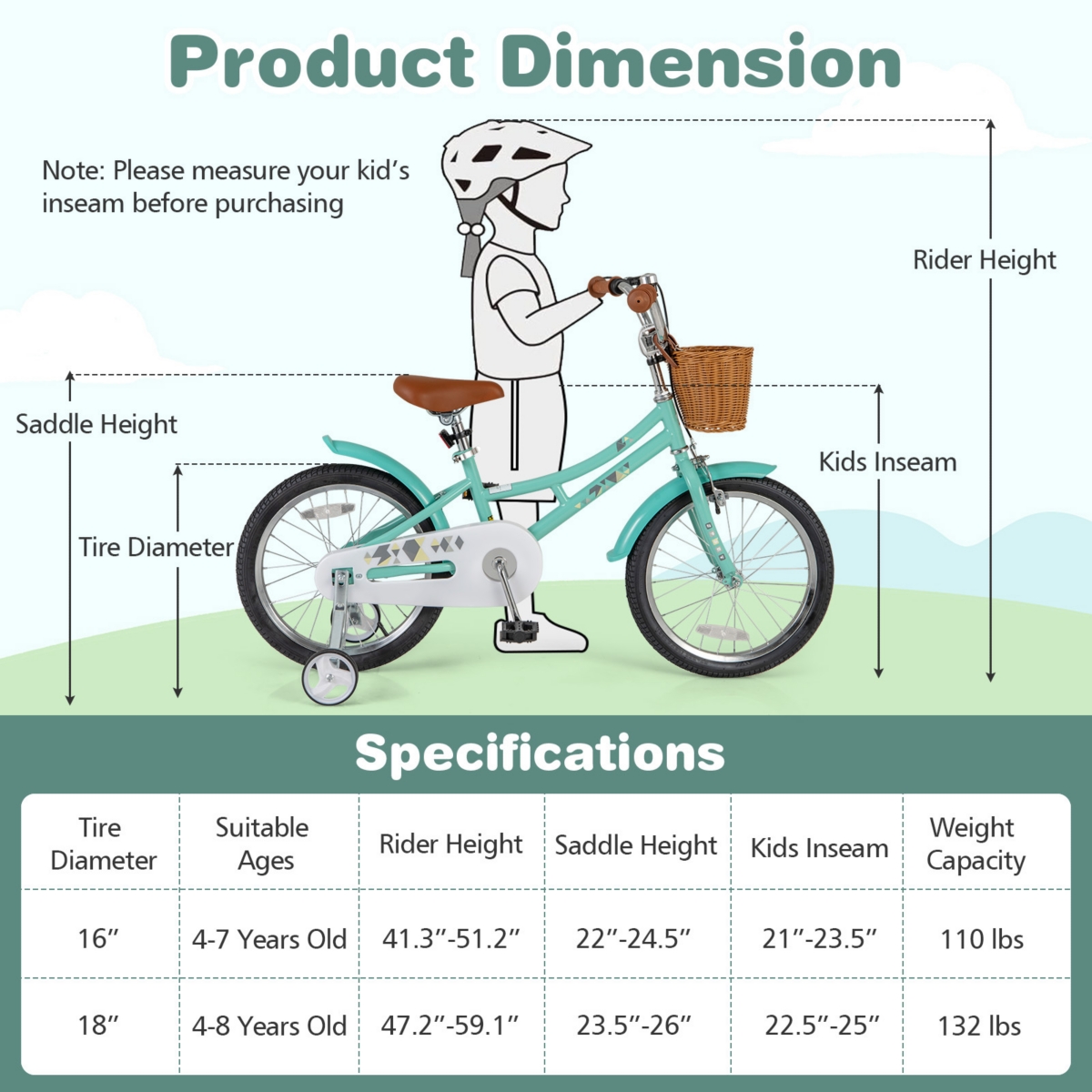 Kids Bike with Training Wheels and Dual Brake System Safe and Easy-to-Ride Bicycle for Young Riders