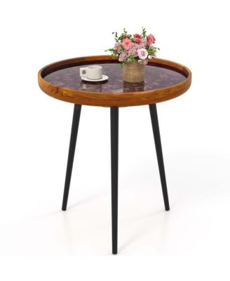 20" Round End Table Mid-century Modern Coffee Table with Sea Shell Decoration