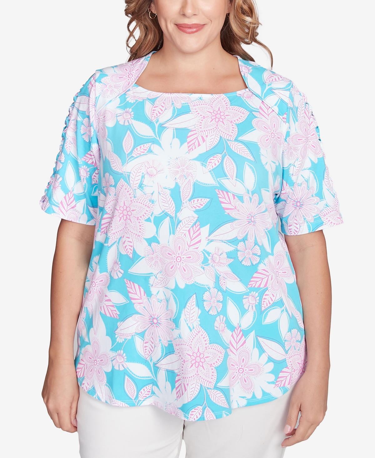 Ruby Rd. Plus Size Floral Oasis Square Neck T-shirt