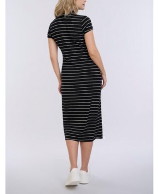 Maternity Mock Neck Short Sleeve Ribbed Midi Dress - Motherhood
