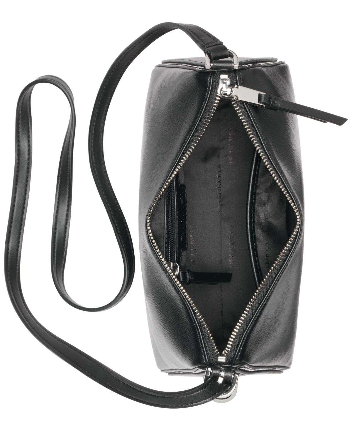 Calvin Klein Mandy Top Zipper Crossbody In Black,silver