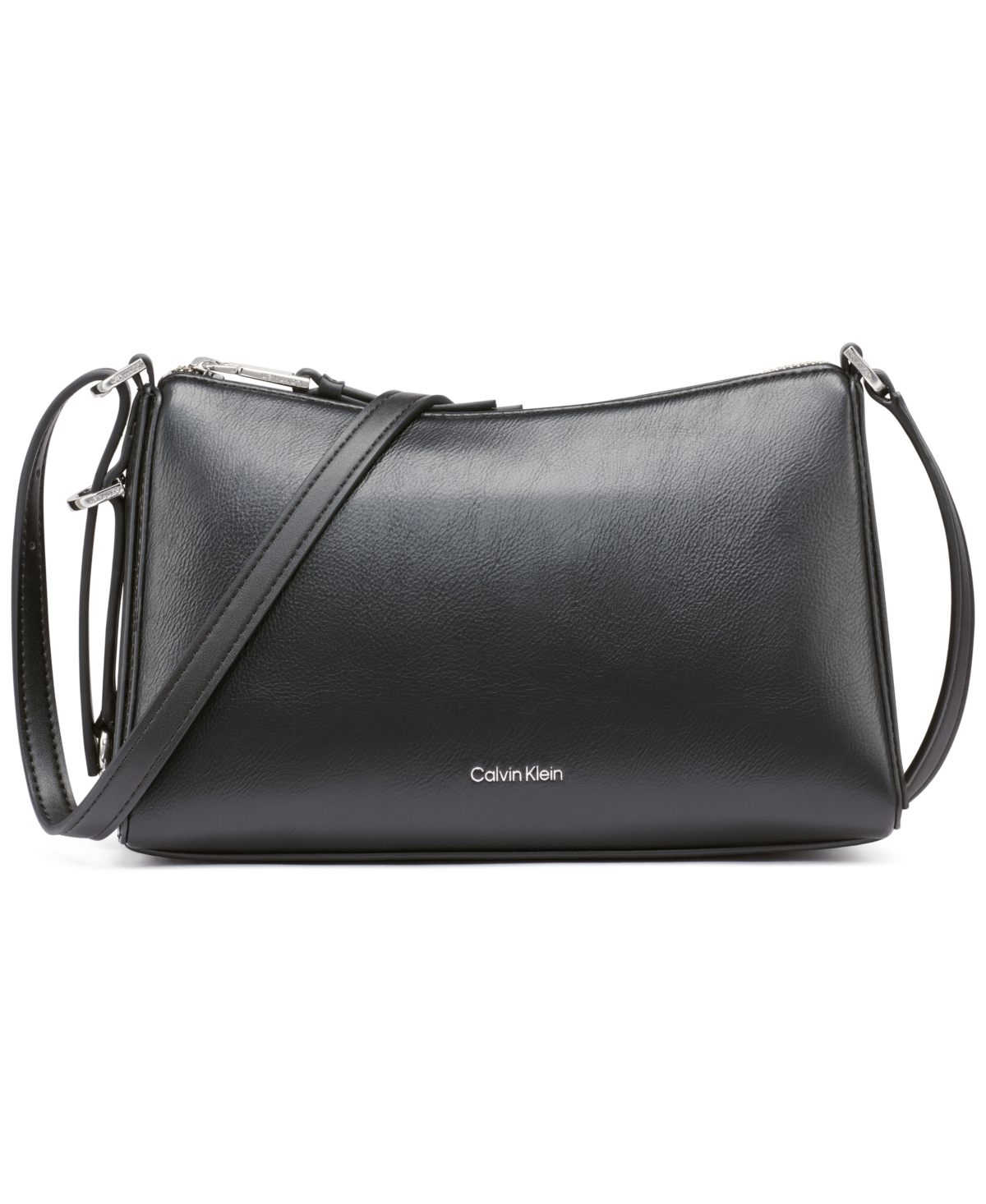 Calvin Klein Mandy Top Zipper Crossbody In Black,silver