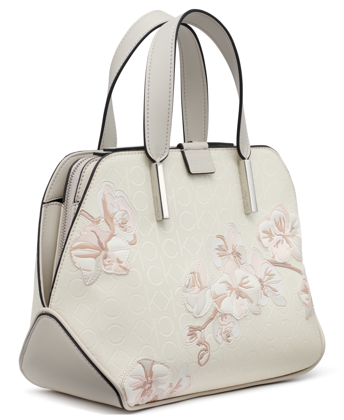 CALVIN KLEIN AUDREY FLORAL LOGO EMBOSS SATCHEL 