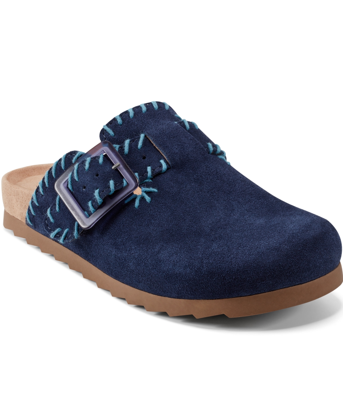 Shop Earth Women's Gena Stitched Flat Clogs In Dark Blue Suede