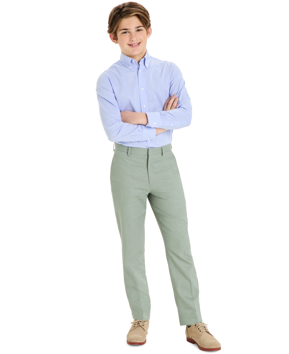 B By Brooks Brothers Big Boys Linen-blend Stretch Suit Pants In Sage