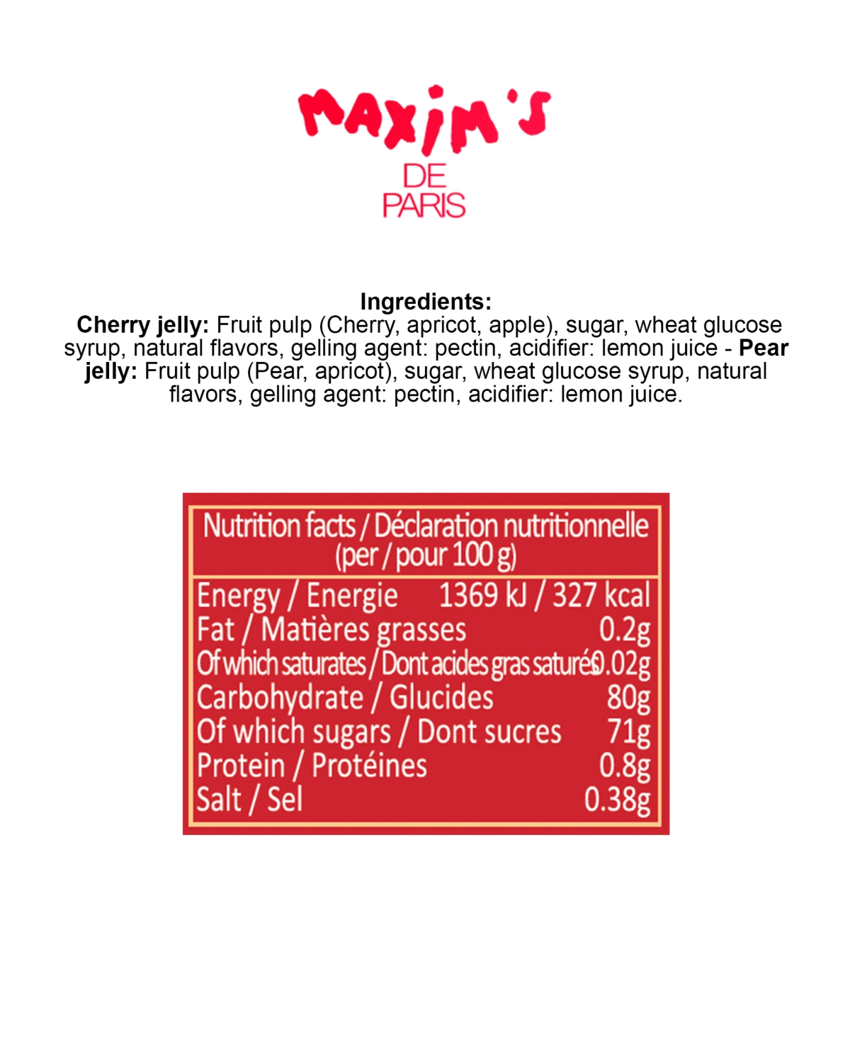 Maxim's De Paris Gift Box Fruit Jellies, Cherry And Pear, 16 Pieces In No Color