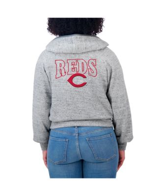 Women's Heather Gray Cincinnati Reds Speckled Fleece Cropped Full-Zip Hoodie