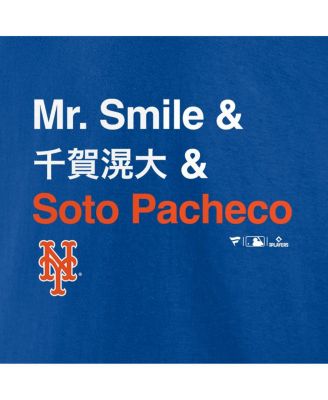 Men's Juan Soto Royal New York Mets Mr. Smile and Soto Pacheco T-Shirt