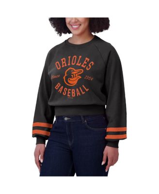 Women's Black Baltimore Orioles Vintage Washed Cropped Pullover Sweatshirt