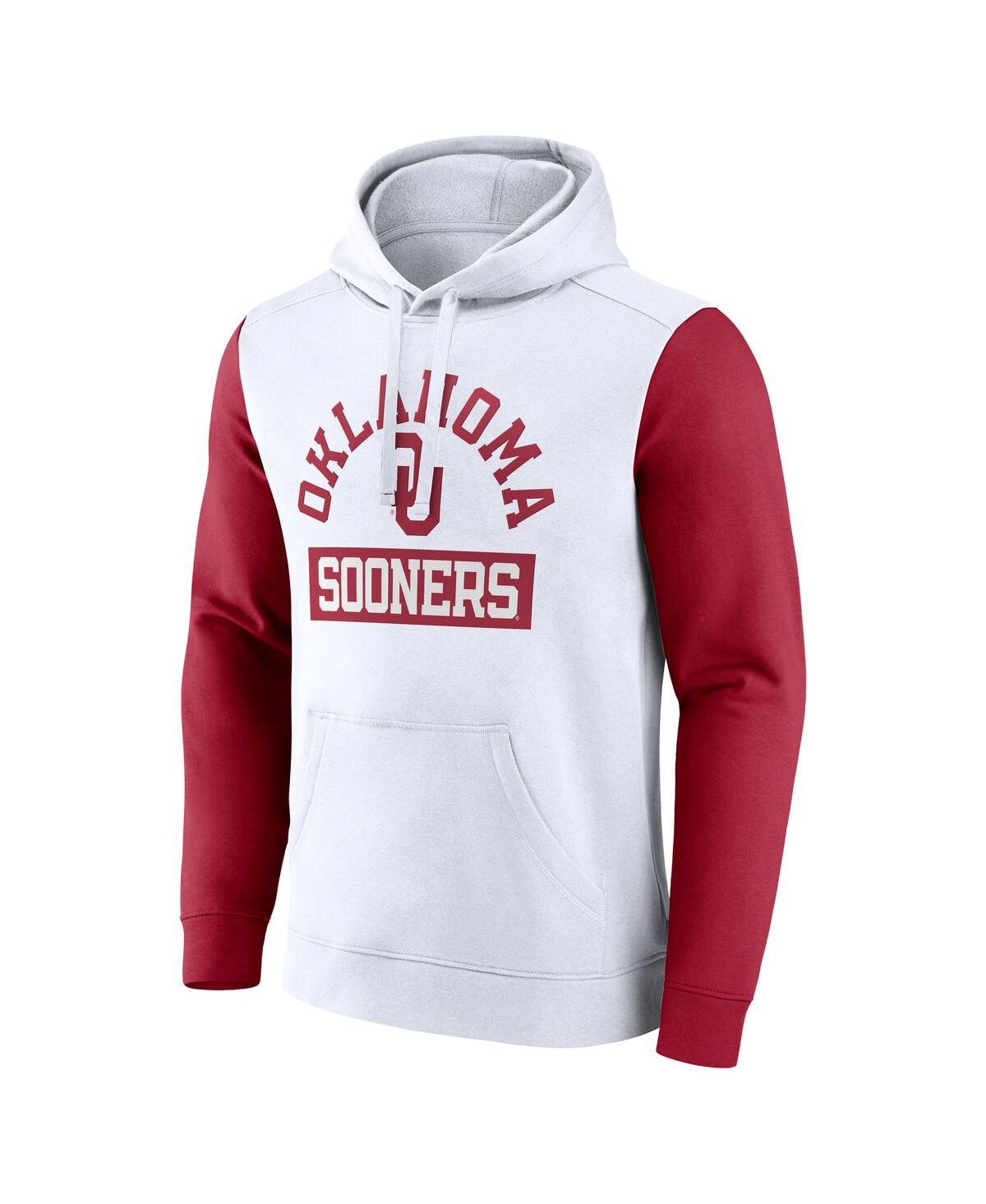 Fanatics Men's White Oklahoma Sooners Extra Point Colorblock Fleece Pullover Hoodie In White