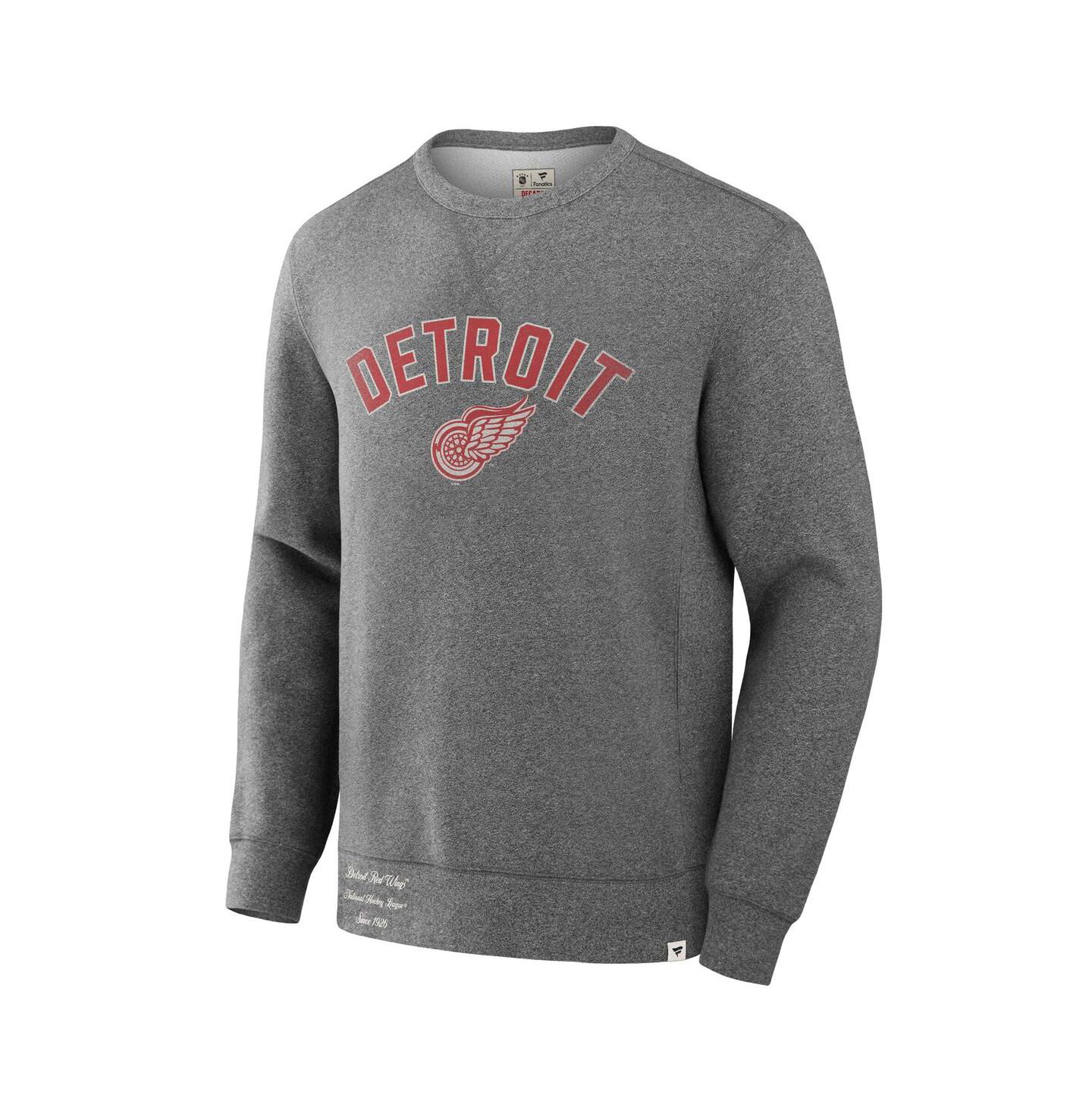 Мужской свитшот Fanatics Heather Gray Detroit Red Wings Decades Collection Legendary Fleece Pullover — фото 3