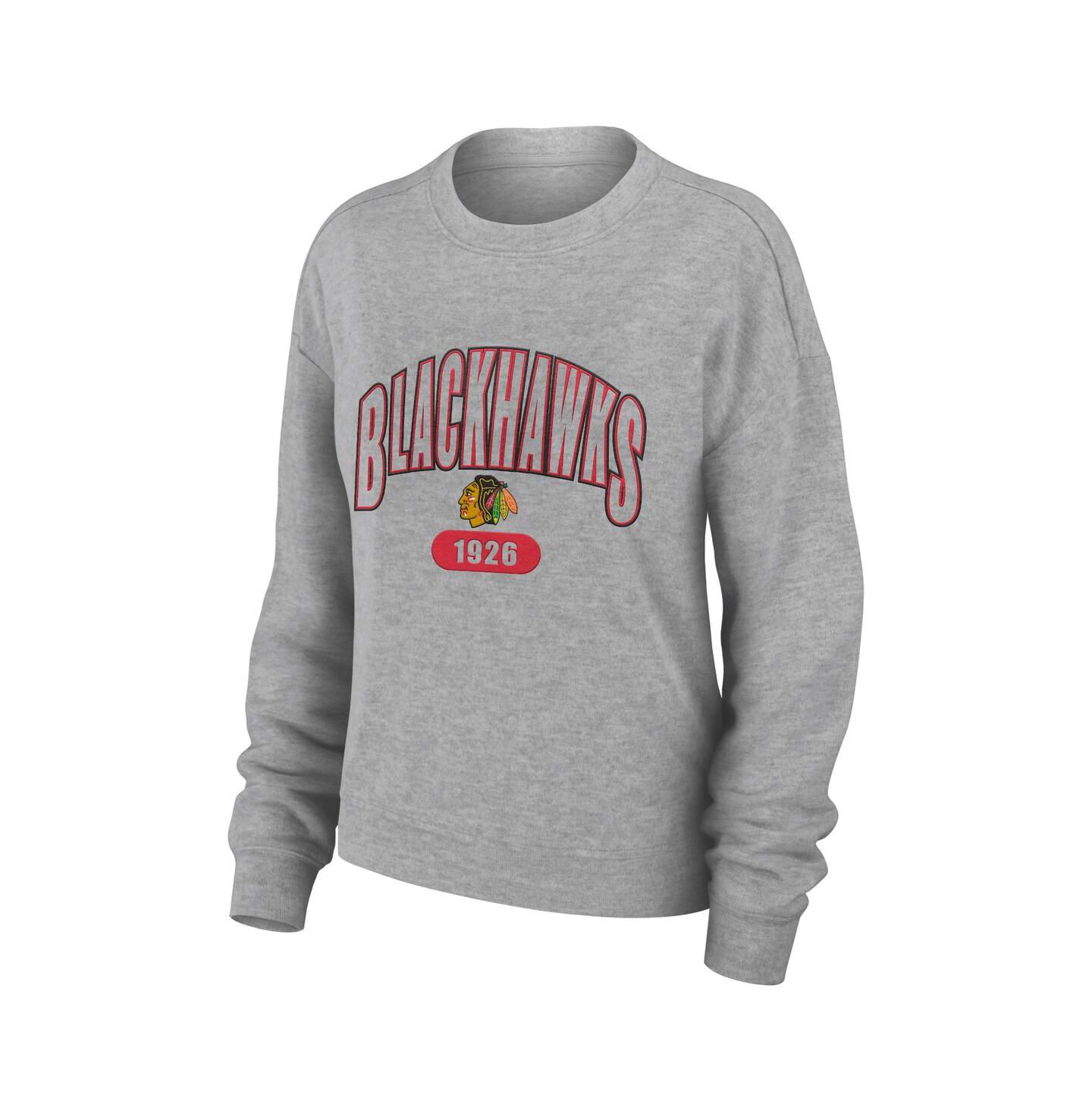 Женские комплекты WEAR by Erin Andrews Heather Gray Chicago Blackhawks Knit Long Sleeve Tri-Blend T-Shirt Pants Sleep Set — фото 5