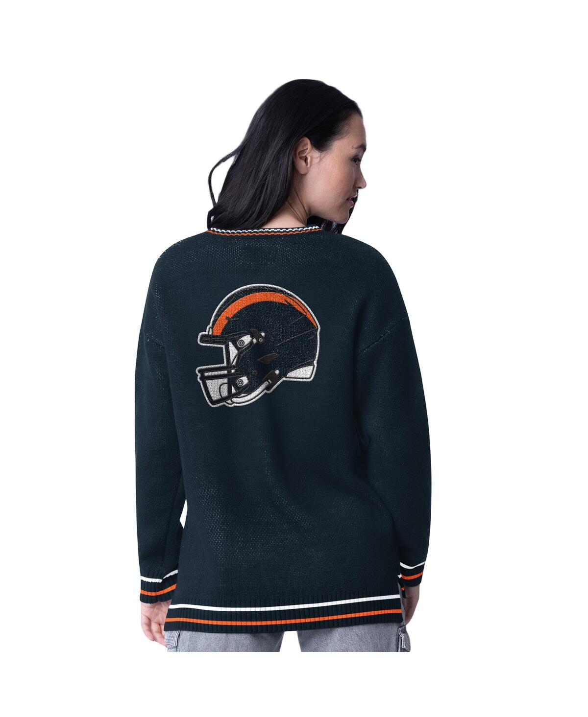 Shop Starter Women's Navy Chicago Bears Oversized On The Ball Intarsia Knit Pullover Sweater