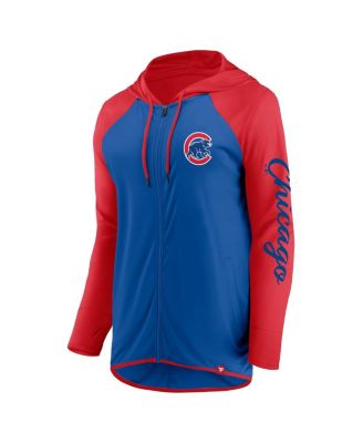 Women's Royal/Red Chicago Cubs Script Sleeve Full-Zip Hoodie