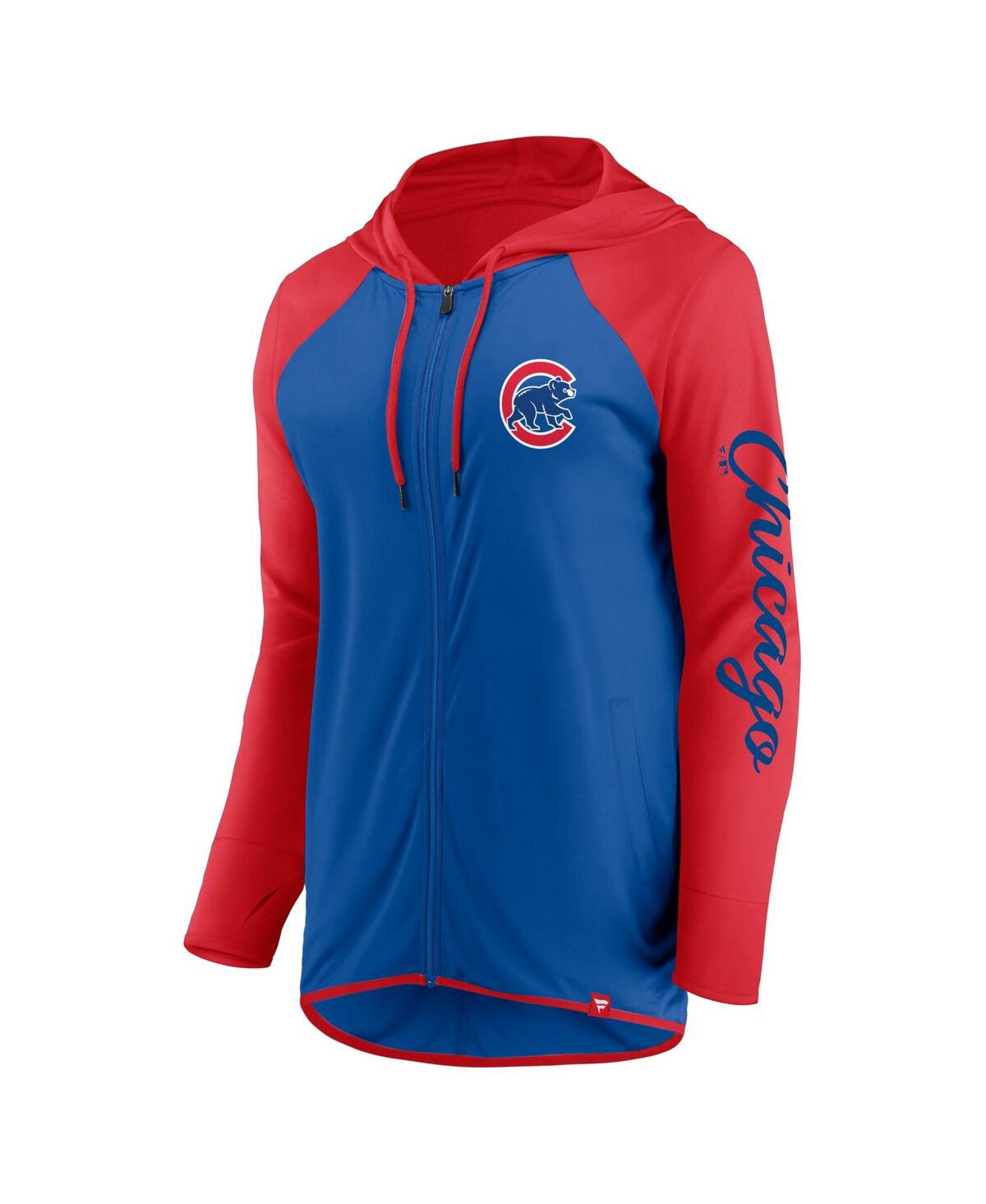 Fanatics Women's Royal/red Chicago Cubs Script Sleeve Full-zip Hoodie In Royal,red