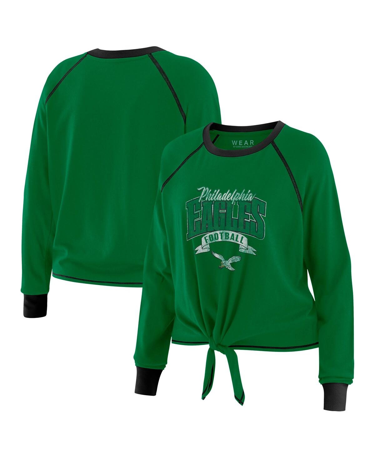 Women's Green/Black Philadelphia Eagles Tie-Front Long Sleeve Top - Green