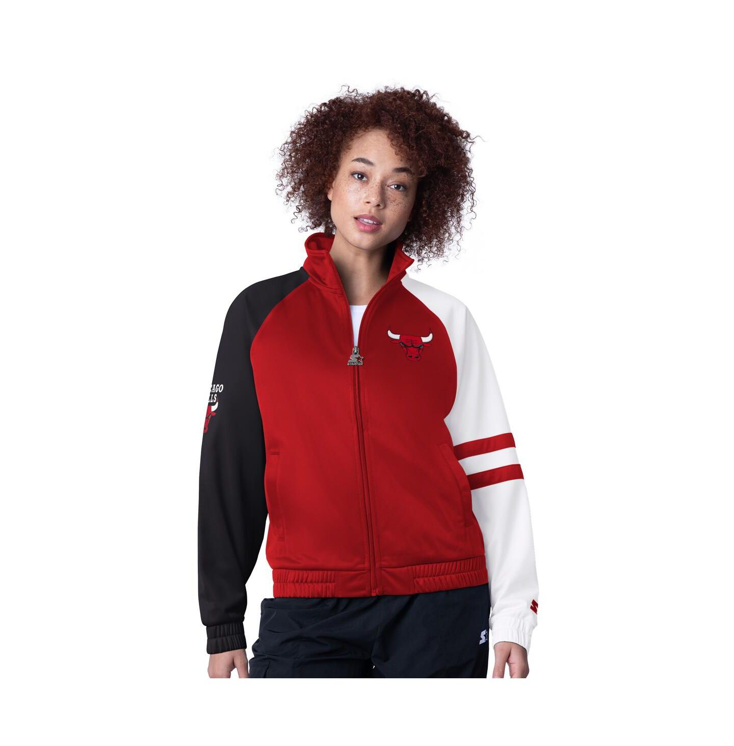Женская куртка Starter Red Chicago Bulls Line Up Dolman Raglan Full-Zip Track Jacket — фото 1