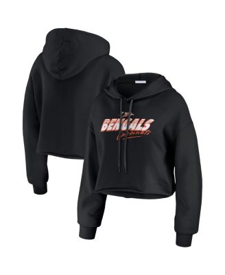 WEAR by Erin Andrews - Women's  Black Cincinnati Bengals Prime Cropped Pullover Hoodie