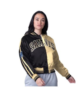 Starter - Women's  Black/Gold New Orleans Saints Zone Blitz Cropped Full-Snap Satin Jacket