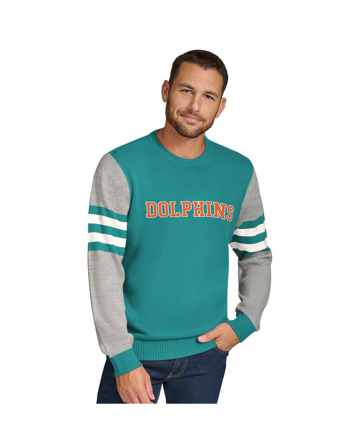 Men's Aqua/Heather Gray Miami Dolphins Acrylic Crewneck Pullover Sweatshirt - Aqua, Heather Gray