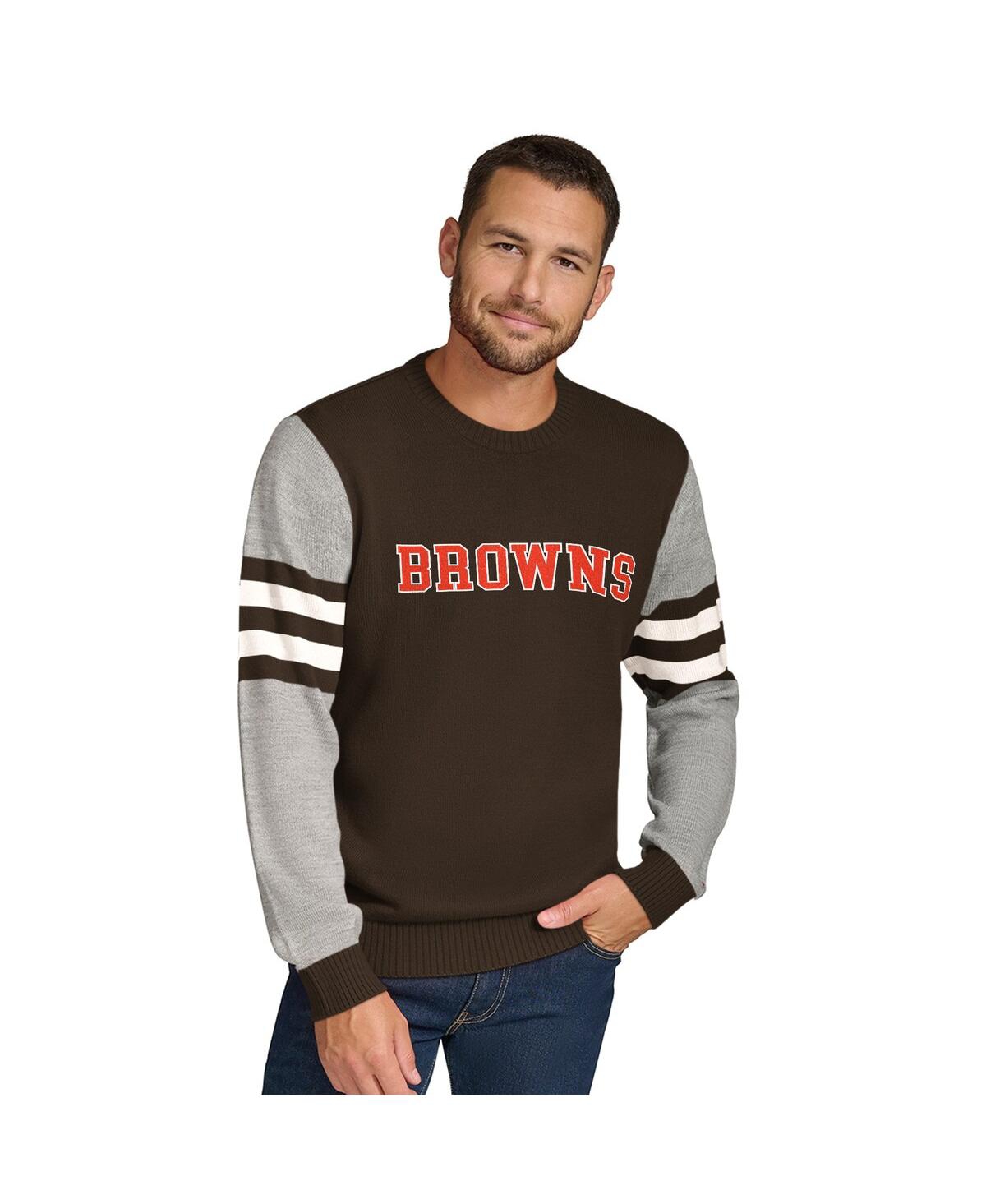 Shop Tommy Hilfiger Men's Brown/heather Gray Cleveland Browns Acrylic Crewneck Pullover Sweatshirt In Brown,heather Gray
