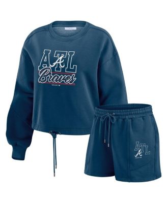 WEAR by Erin Andrews - Women's  Navy Atlanta Braves Washed Fleece Sweatshirt Shorts Lounge Set
