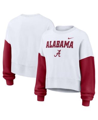 Women's White Alabama Crimson Tide Color Block Oversized Cropped Pullover Sweatshirt