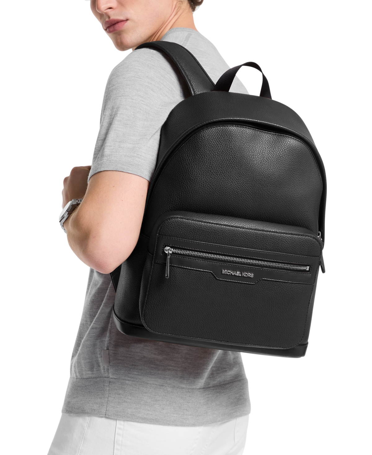Shop Michael Kors Men's Malone Leather Logo Backpack In Black