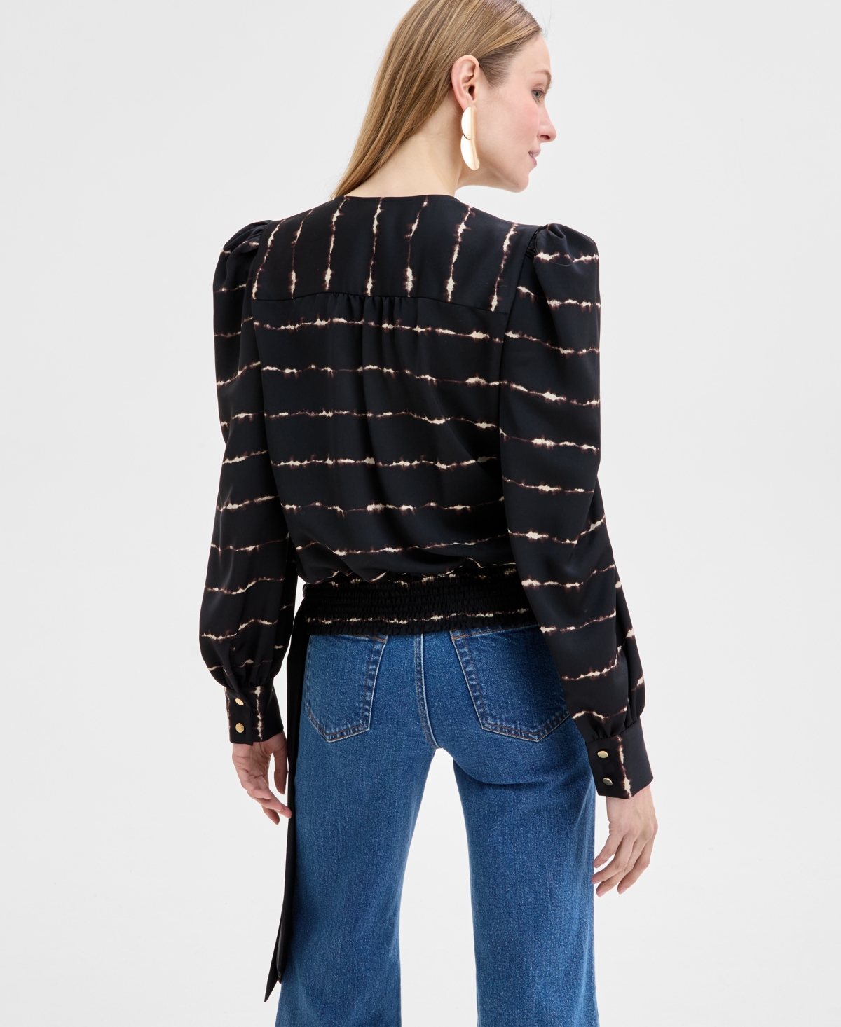 Inc International Concepts Women's Printed Puff-sleeve Blouse, Exclusively At Macy's In Charmi Dye
