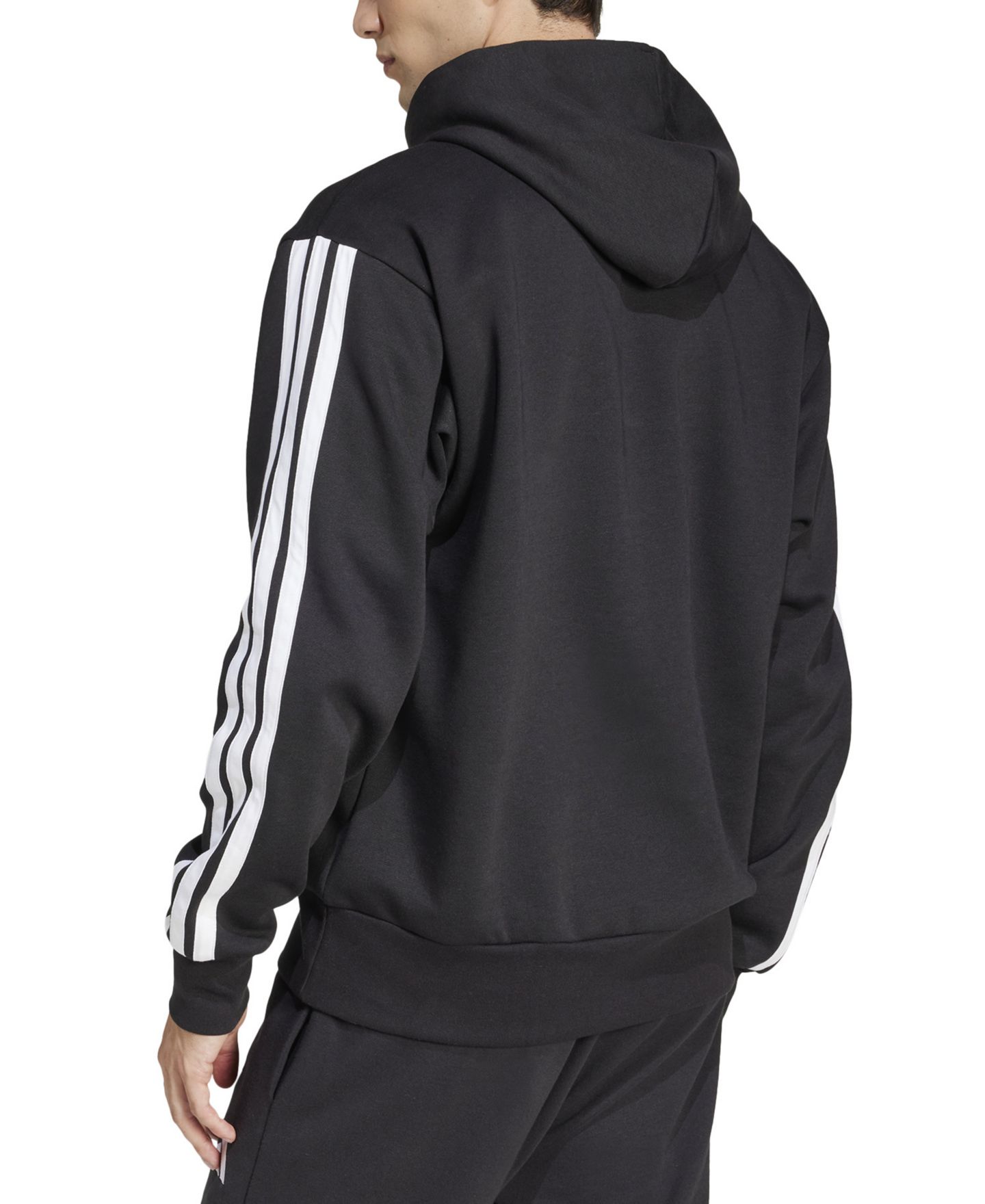 Мужское худи adidas Essential Three-Stripes Fleece, цвет: Чёрный / Белый — фото 3
