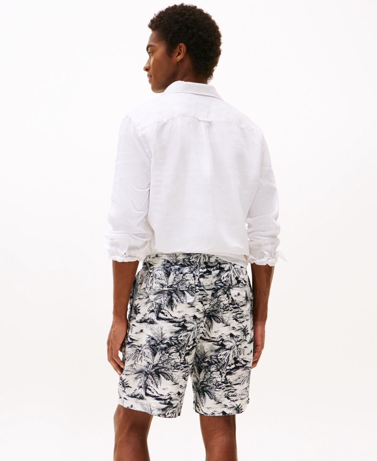Tommy Hilfiger Regular Fit Island Print Linen Short In Desert Sky