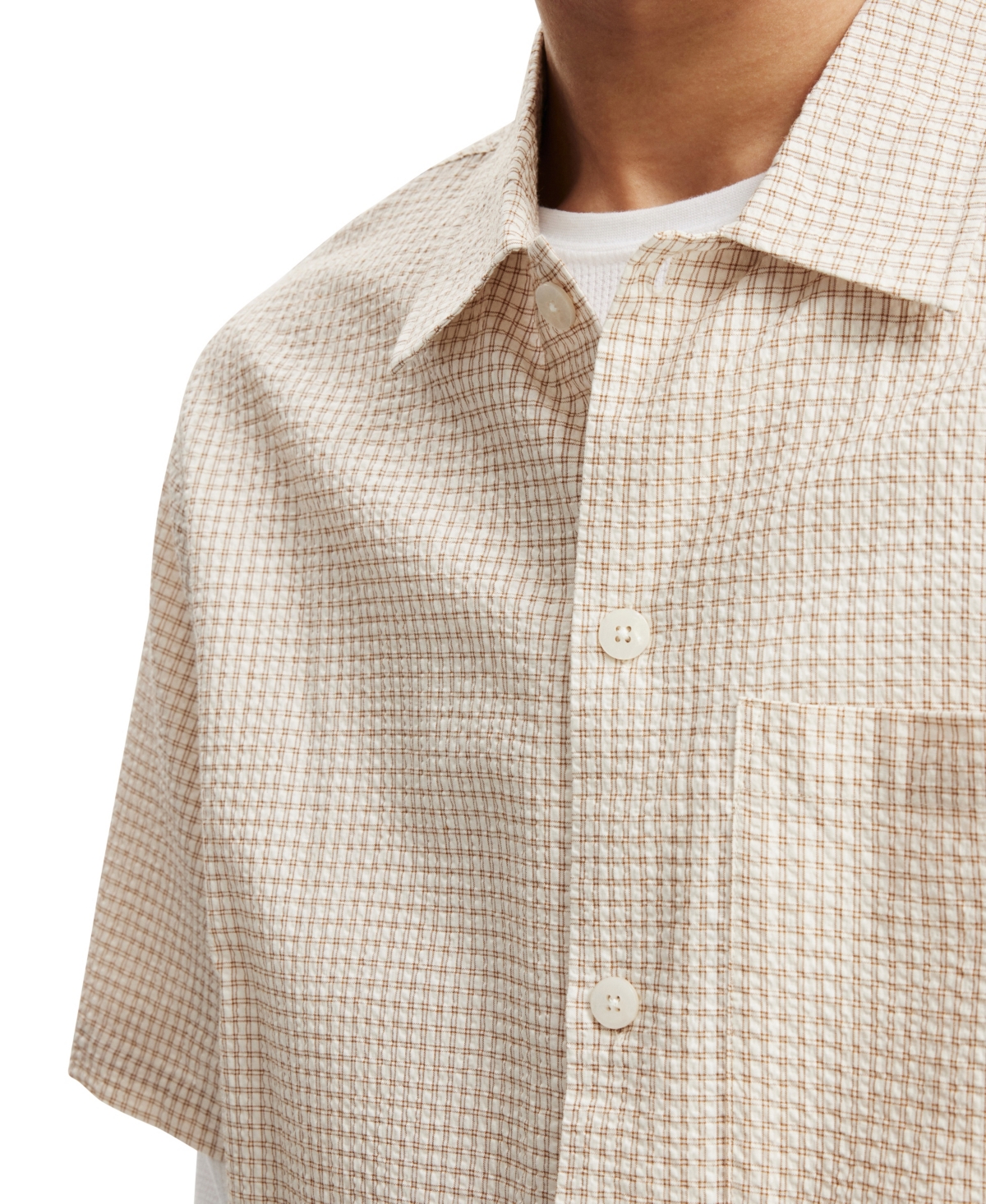 Shop Cotton On Men's Ventura Short Sleeve Shirt In Stone Micro Check