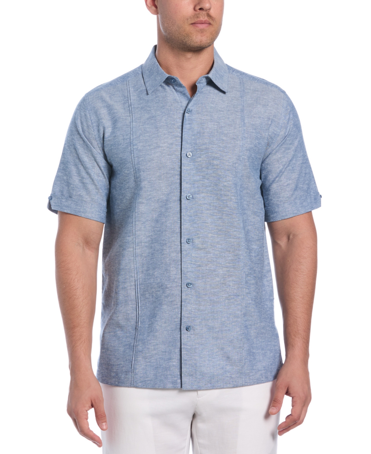 Cubavera Men's Classic-fit Linen Blend Short Sleeve Button-front Shirt In Dark Blue